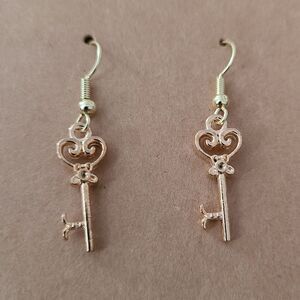 New Handcrafted Antique Style Key Dangle Earrings on 14K Gold Plated Hooks